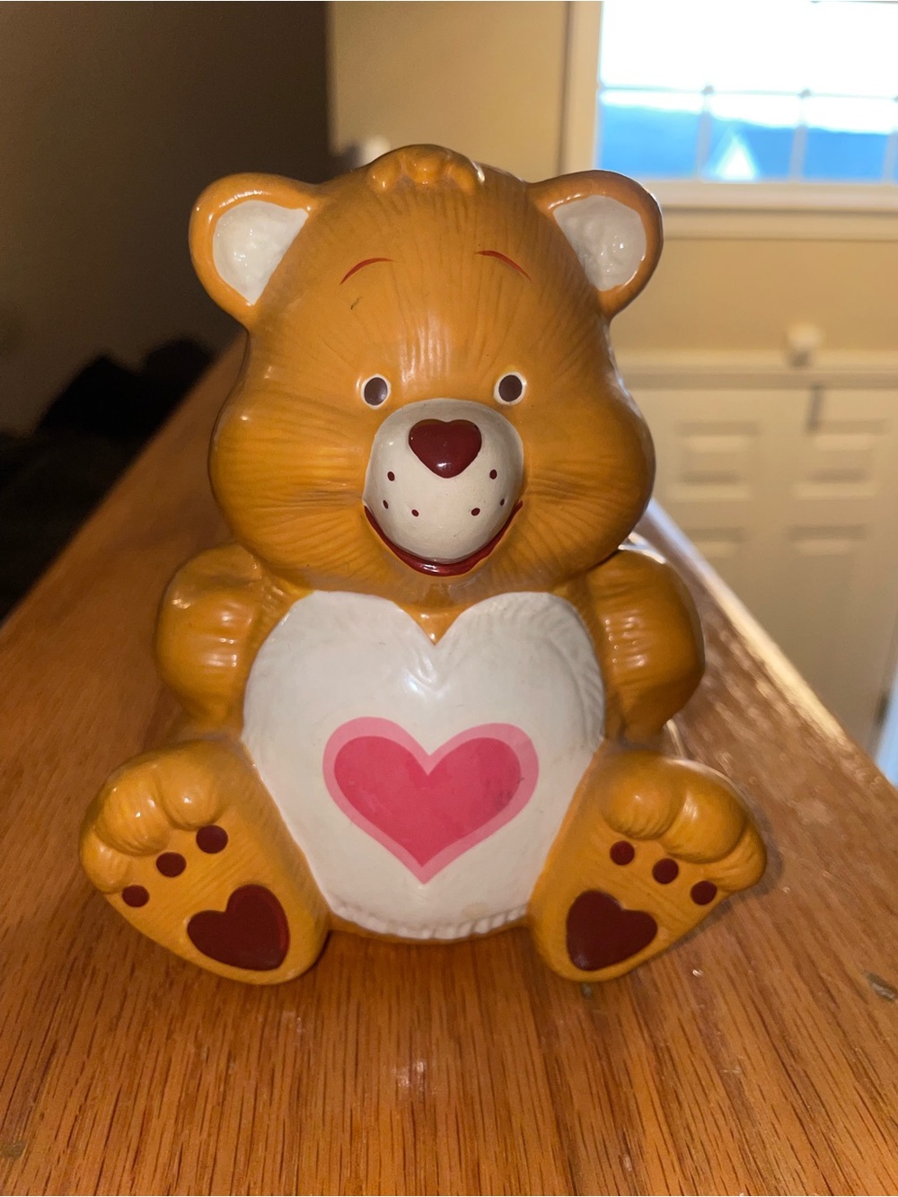 Vintage Care Bears Tender Heart painted coin bank from 1984, rare no defects